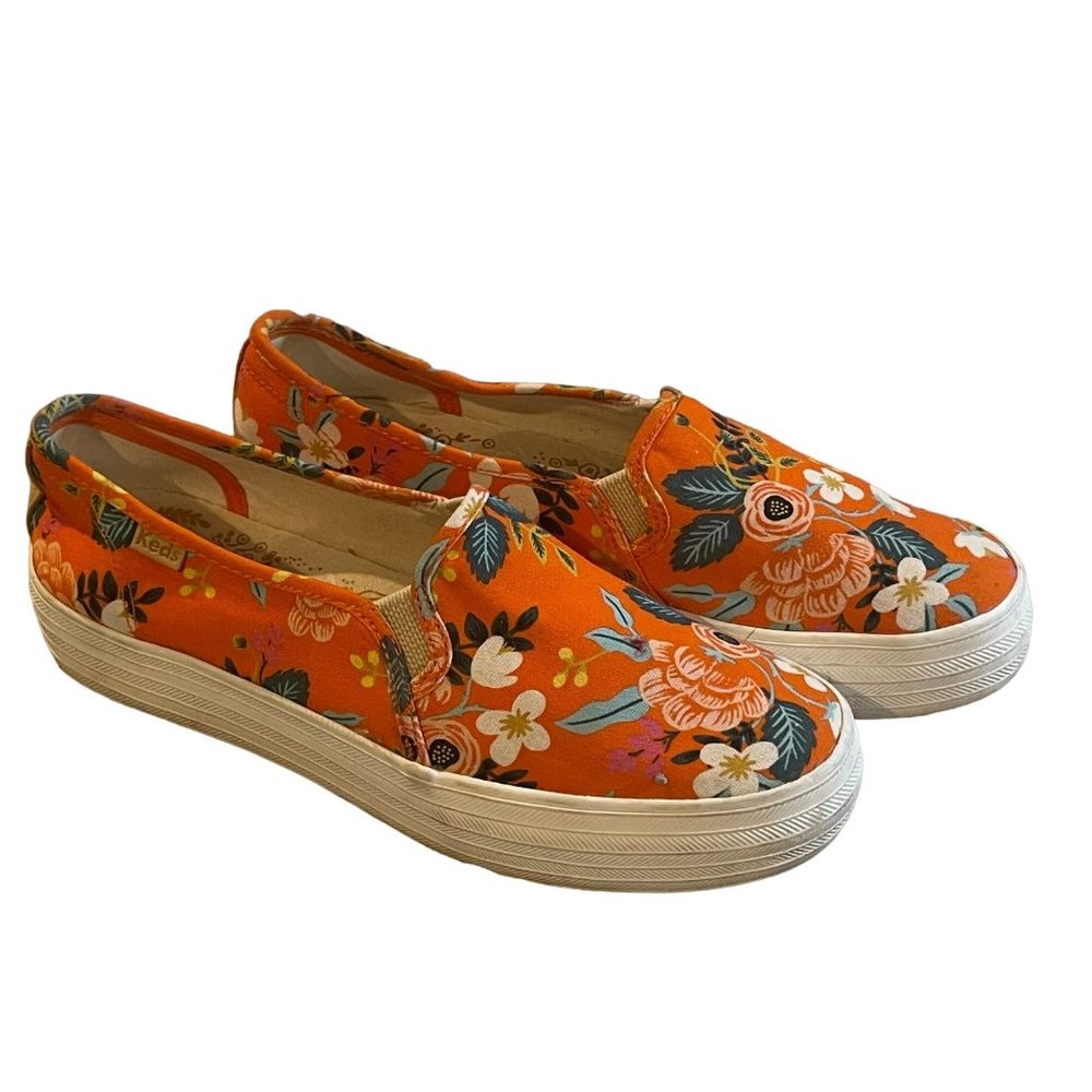 Womens Keds Sneakers Platform Rifle Paper Co Size 7.5 Orange Hawaiian Print